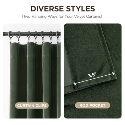 Joydeco Dark Olive Velvet Curtains 63 inch Length 2 Panels, Luxury Blackout Rod Pocket Thermal Insulated Window Curtains, Super Soft Room Darkening Drapes for Living Room Bedroom,W52 x L63 inches - color: Rod Pocket | Dark Olive Green, size: 52"W x 63"L (