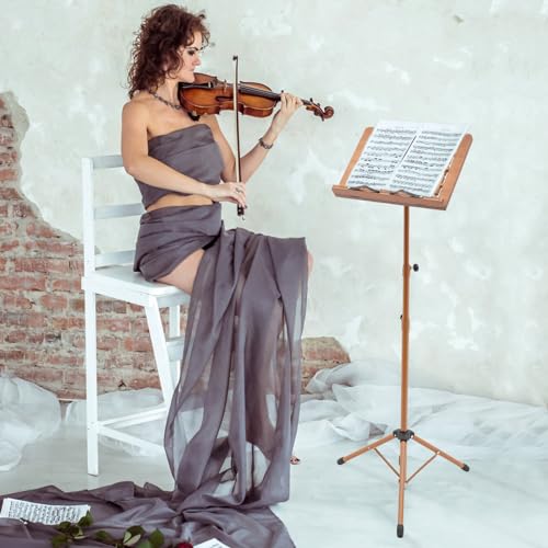 Sheet Music Stand & Desktop Book Stand, Rotatable Music Book Holder Stand,Wooden Portable Sheet Music Table Stand Height Adjustable from 27.5-70.8in with Book Stand Support,Foldable Tripod - color: 27.5-70.8in