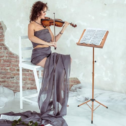 Sheet Music Stand & Desktop Book Stand, Rotatable Music Book Holder Stand,Wooden Portable Sheet Music Table Stand Height Adjustable from 27.5-70.8in with Book Stand Support,Foldable Tripod - color: 27.5-70.8in