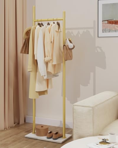 Coat Rack Freestanding, Clothes Rail, 19.7x11.8x68.9 In, Gold | Modern Garment Rack with 2 Hooks and Heavy Rock Slab Base, Industrial Metal Clothing Hanger Stand for Entryway, Living Room - color: Gold, size: 11.8 x 19.7 x 68.9 In