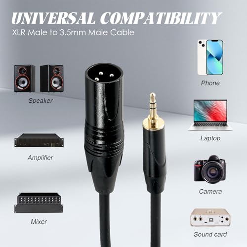 XLR Male to 1/8"(3.5mm) TRS Stereo Male Jack Mic Cable, Audio Cord 3M - size: 10 Feet, style: XLR Male