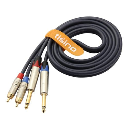 Tisino RCA to 1/4" Cable,Dual RCA to Dual 1/4" TS HiFi Audio Cable, 6.6 FT | 2 RCA to 2 1/4 Inch TS Stereo Patch Cable for Mixer, Amp, Home Theater, Gold-Plated OFC Shielded Audio Interconnect Cord - size: 6 feet