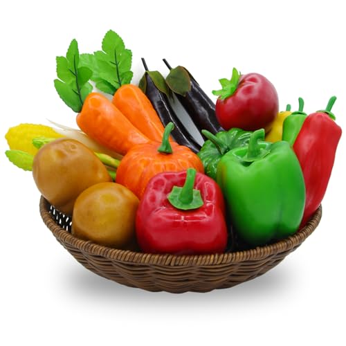 17Pcs Artificial Vegetables Realistic Faux Vegetables for Decoration Faux Vegetable Set Fake Food Carrot Pumpkin Eggplant Potato Bell Peppers for Home Kitchen Party Festival Photography Props