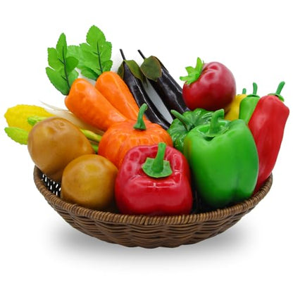 17Pcs Artificial Vegetables Realistic Faux Vegetables for Decoration Faux Vegetable Set Fake Food Carrot Pumpkin Eggplant Potato Bell Peppers for Home Kitchen Party Festival Photography Props