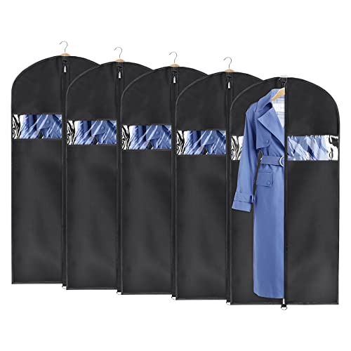 Univivi Garment Bag Suit Bag for Storage and Travel, 50 Inch, Set of 5 | Travel Bag with Zipper and Visible Transparent Window, Oxford Fabrics, Foldable Washable Suit Cover for Jacket, Suits, Coats - size: 24"X50"-5pcs - Oxford