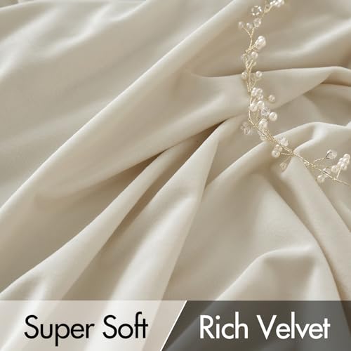 MIULEE Cream Beige Velvet Pinch Pleat Blackout Curtains W52 X L108 Inches - color: Cream, size: 52"W x 108"L (Pack of 2)