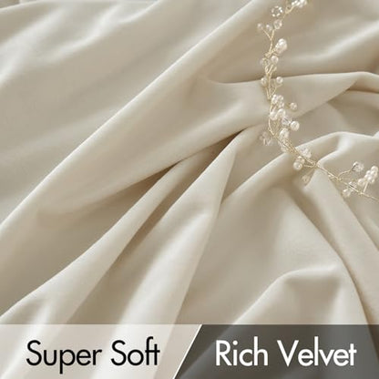 MIULEE Cream Beige Velvet Pinch Pleat Blackout Curtains W52 X L108 Inches - color: Cream, size: 52"W x 108"L (Pack of 2)