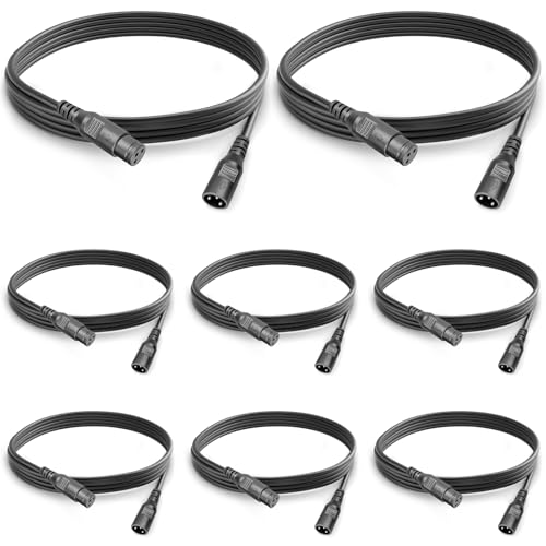 MAD OWL 8 Packs DMX Cables 6.6ft / 2m DMX to XLR Signal Connection with 3 Pin Connector, XLR Cable DMX Wire Extension Connectors Male and Female,for Stage Lighting - size: 8Pack 2m/6.6ft
