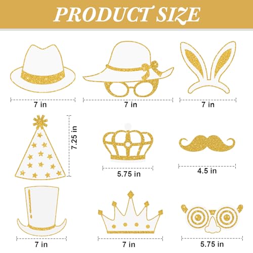 Zonon 24 Pcs Photo Booth Props Set Black Gold Birthday,White and Gold | Props on Sticks for Wedding, Reunion, Prom, Includes Mustache, Hats, Glasses, Ties, Lips, Crowns, Fun Party Accessories - color: White and Gold