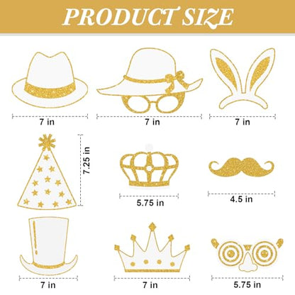 Zonon 24 Pcs Photo Booth Props Set Black Gold Birthday,White and Gold | Props on Sticks for Wedding, Reunion, Prom, Includes Mustache, Hats, Glasses, Ties, Lips, Crowns, Fun Party Accessories - color: White and Gold