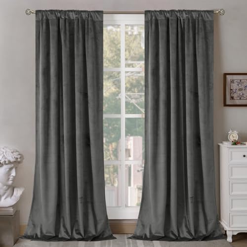 BGment Grey Velvet Blackout Curtains for Living Room, 84 inches Long Thermal Insulated Curtains Noise Reduce Back Tab and Rod Pocket Luxury Panels for Bedroom, 2 Panels, 42 x 84 Inch | Curtains 84 inches Long, Thermal Insulated, Noise Reduce, Thick, Super