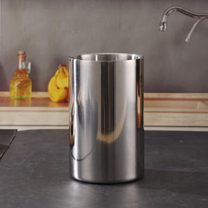 Double Wall Utensil Holder, 304 Stainless Steel Sleek Holder for Countertop | Kitchen Utensil Holder - Spatula Spoon Storage Organizer, Large Utensil Caddy Counter, Shining Utensil Crock, Mirror Polish