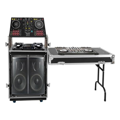 14U PA DJ Pro Audio Rack Road Case w/Slant Mixer Top, Heavy Duty Mobile Studio Equipment Cabinet, Network and Stereo Rack DJ Mixer Rack for Mixers & Live Sound - size: 14U / Side Tables