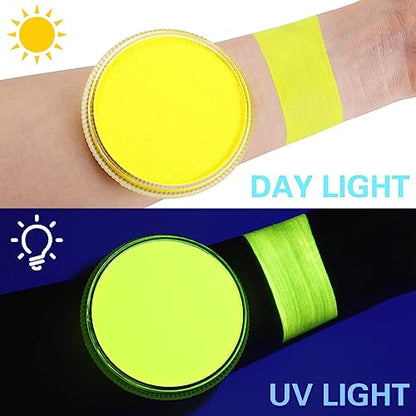 Neon Yellow Face Body Paint(30g/1oz), Water Based UV Blacklight Fluorescent Art Painting Makeup Kit for Music Festivals, Parties, Nights Out, Halloween Costume & Cosplay - color: Neon Yellow