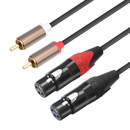 RCA to XLR HiFi Audio Cable 10 Feet, 2 RCA Male to 2 XLR Female, Black with Red/Black Tail, 4N OFC Wire and Gold-Plated Conductors for Amplifier, Mixer, Microphone - size: 10FT, style: 2 RCA Male to 2 XLR Female