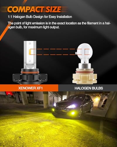 SEALIGHT 5201 5202 LED Fog Light Bulbs Yellow, 600% Brightness 5201 PS19W PS24W Fog Lights LED, 3000K Yellow Strong Penetration 5201 LED Fog Bulbs Replacement for Cars,Trucks(Pack of 2) - color: Yellow, size: 5202/5201
