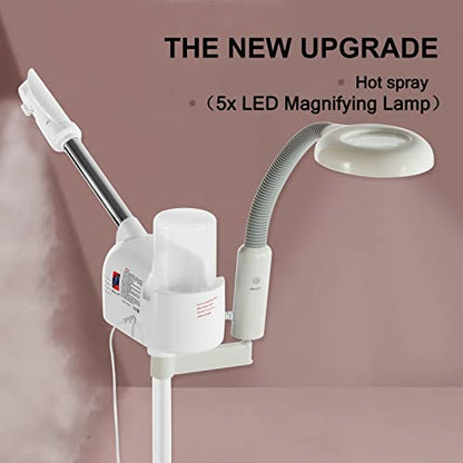 Artist hand Professional Facial Steamer with 5X LED Magnifying Lamp 2 in 1 | Hot Face Steamer Upgrade Esthetician Steamer for Facial Deep Cleansing, Fast Heating, Facial Machine, Beauty Salon Spa Home - size: White Hot & Magnifire Lamp