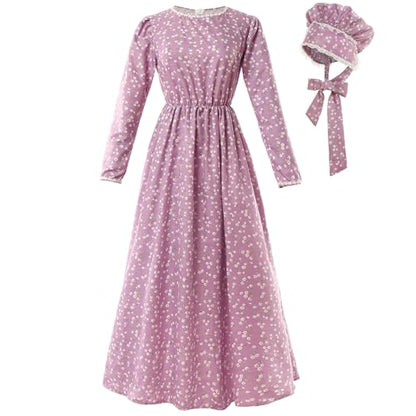 NSPSTT Prairie Dress Women Pioneer Dress Colonial Costume - color: Purple-dress, size: X-Large
