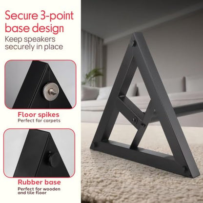 Pyle Speaker Stand Pair of Sound - Play 1 and 3 Holder, Telescoping Height Adjustable from 26” - 52” Inch, High Heavy Duty Three-point Triangle Base w/ Floor Spikes and 9” Square Platform, Black