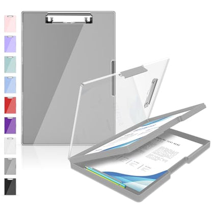 Sooez Nursing Clipboard with Storage, Clear Top Clip Boards 8.5x11, Gray | Heavy Duty Plastic, Dry Erase, High Capacity, Nurse Essentials, Dental Assistant, Teacher & College School Office Supplies - color: Gray