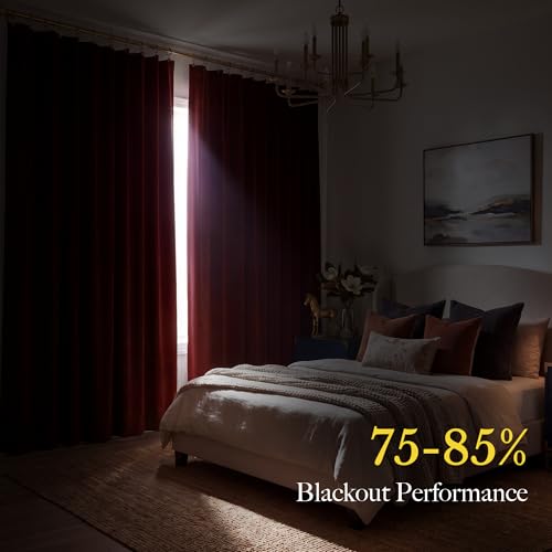 RYB HOME Red Velvet Blackout Curtains 90 inches Long for Living Room - color: Red, size: 52"W x 90"L (Pack of 2)
