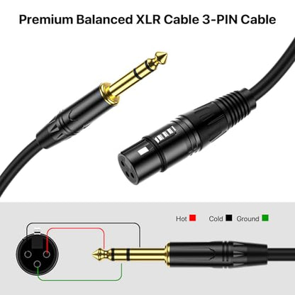 XLR Female to 1/4 Inch(6.35mm) TRS Jack Lead- Balanced XLR Microphone Cable Mic Cord, 3 Feet 2 Pack