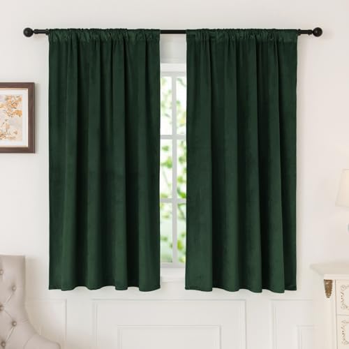 nanbowang Dark Green Velvet Curtains - 42 Inches Width 63 Inches Long Soft Curtain Rod Pocket Thermal Insulated Window Treatment for Bedroom 2 Panels - color: Dark Green, size: 42"W x 63"L (Pack of 2)