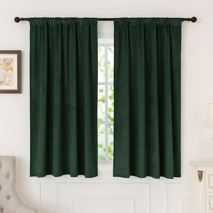 nanbowang Dark Green Velvet Curtains - 42 Inches Width 63 Inches Long Soft Curtain Rod Pocket Thermal Insulated Window Treatment for Bedroom 2 Panels - color: Dark Green, size: 42"W x 63"L (Pack of 2)