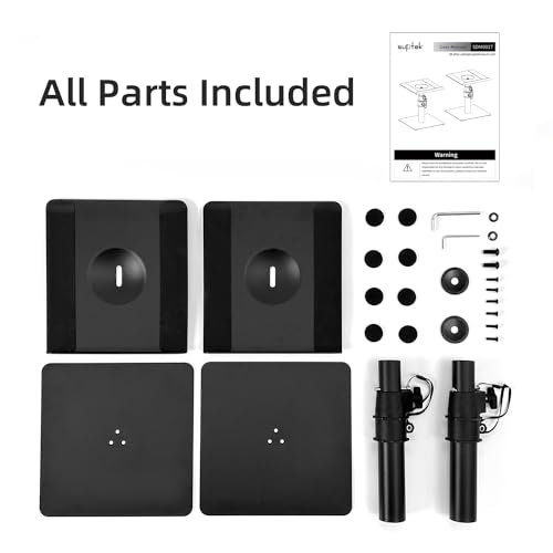 Suptek Free-Standing Speaker Stand Desktop Set, 9.6 x 8.8 inch Trays, Height Adjustment and Tilt, Universal Audio Holders for Computer and Bookshelf Speakers, Elevated Sound, 2 Pack, Black, SDM001T - color: Black, size: 9.6" x 8.8" x 14.2"