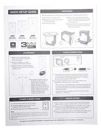 JBL Professional 308P MkII 8-Inch, 2-Way, Powered, Active Monitor Speaker for Near Field Music Production, Studio Monitor, Desktop Computer, Hi-Fi Audio. Sold individually, Black - style: 308P single