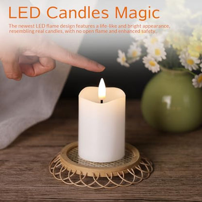 White Flameless Votive Candles with Remote Batteries Set of 6 | 2x3 inch Small Flickering LED Pillar Candles, Battery Powered, Real Wax Coating, Home Table Shelf Decor - color: White