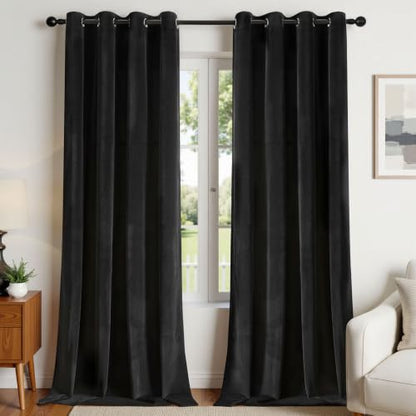 Joydeco Black Velvet Curtains 63 Inches Long, Luxury Grommet Blackout Curtain 2 Panels, Thermal Insulated Privacy Room Darkening Window Drapes for Bedroom Living Room Home Theatre (52Wx63L) - color: *Grommet | Black, size: 52"W x 63"L (Pack of 2)