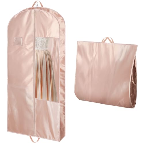 Garment Bags for Hanging Clothes and Travel with 4" Gusseted, Suit Cover for Clothes,Coats,Suit,Jackets,Dress,Shirts,Skirt. (Pink-48"-1pcs-Satin Fabric)