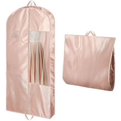 Garment Bags for Hanging Clothes and Travel with 4" Gusseted, Suit Cover for Clothes,Coats,Suit,Jackets,Dress,Shirts,Skirt. (Pink-48"-1pcs-Satin Fabric)