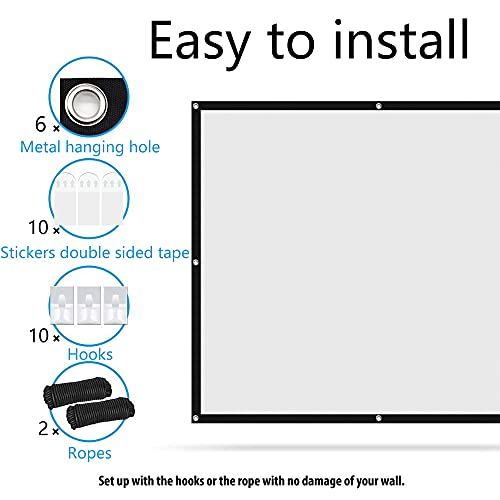 Jscreen 60 inch Projector Screen 16:9 HD Foldable Anti-Crease Portable Projection Movies Screen for Home Theater Outdoor Indoor Support Double Sided Projection