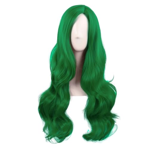 MapofBeauty 28 Inch Long Wavy Curly Side Bangs Party Hair Wig, Grass Green | Synthetic fiber, 70 cm Cosplay Wig, Fashion - color: Grass Green
