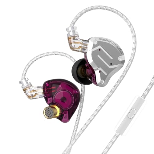 KZ ZS10 Pro Gaming Earbuds Headphone, KZ in Ear Monitor IEM HiFi Earphone with 5 Driver 4BA 1DD with Detachable 0.75mm 2 Pin Cable for Singer Musician Drummer (Purple with Mic) - color: Purple, size: With Microphone