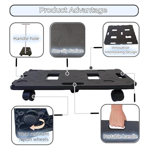Furniture Dolly, 2 Pack Moving Dolly Connectable, 24.6in-12.4in 440 Lbs Capacity, Furniture Movers 5 Wheels Heavy Duty, Small Flat Dolly Cart, Portable and Light Dollies (Black Dolly)