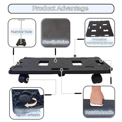 Furniture Dolly, 2 Pack Moving Dolly Connectable, 24.6in-12.4in 440 Lbs Capacity, Furniture Movers 5 Wheels Heavy Duty, Small Flat Dolly Cart, Portable and Light Dollies (Black Dolly)