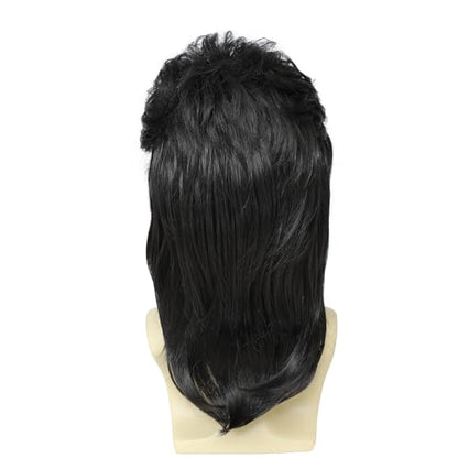 Men's Mullet Wig, 80s Black Rocker Style Wig for Men, Synthetic Long Hair Wig, Suitable for Halloween, Cosplay, Theme Parties and Daily Wear (Black) - color: m57-Black