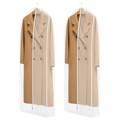 Zilink Dress Bags for Gowns Long Dust Cover for Hanging Clothes 60 in 2Pack | 7 in Gussted, Wrinkle Free, Breathable, Leather Jacket Coat Storage Bags for Leather Jacket Fur Coat Puffy Dress Storage - size: 60"-2pack