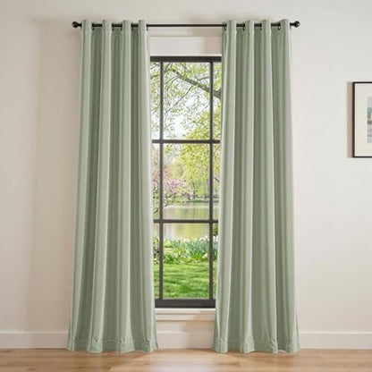 Lazzzy Green Velvet Curtains Blackout Thermal Insulated Curtains 84 Inch Long Window Drapes for Bedroom Living Room Super Soft Luxury Grommet Window Treatment 2 Panels, Grayish Green - color: *Grommet | Grey Sage, size: 52"W x 84"L (Pack of 2)