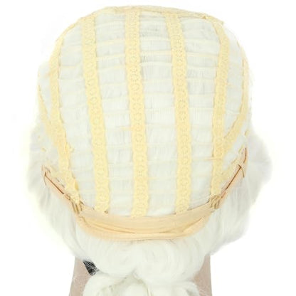 VGbeaty Adult Judge Colonial Wig Long Curly White Wig with Ponytail | VGbeaty Adult Judge Colonial Wig Long Curly White Wig with Ponytail - color: Curly-White