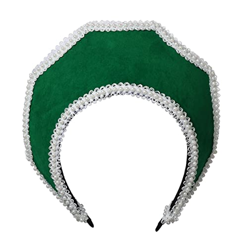 BPURB Victorian Vintage Headwear for Women Elizabethan Tudor Coronet Pilgrim Costume Accessory Anne Boleyn Hat - color: Green