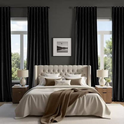 Joydeco Pinch Pleated Velvet Curtains 108 Inch Long 2 Panel Set,Black Velvet Curtains for Living Room Bedroom, Back Tab Thermal Insulated Blackout Drapes with Adjustable Hooks (40”W x108”L,Black) - color: Black, size: 40"W x 108"L (Pack of 2)