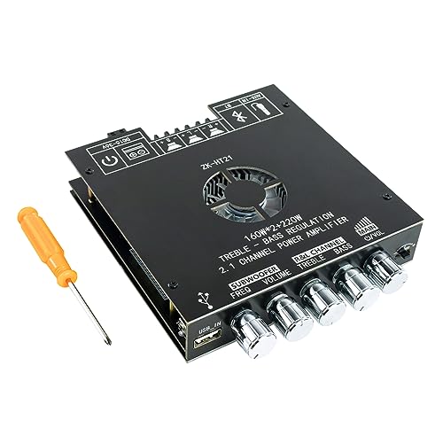 ZK-HT21 TDA7498E Bluetooth Amplifier Board 160W×2+220W Subwoofer 2.1 Channel Audio Receiver Power Amplifier Module with Treble and Bass Control for DIY Speakers - style: ZK-HT21