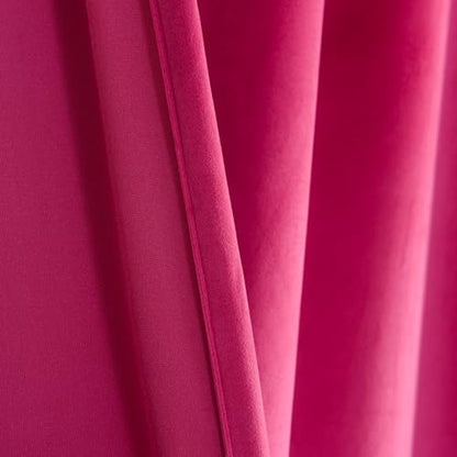 Hot Pink Velvet Curtain Set- Curtains with Bows for Living Room/Bedroom W52 x L84-inch, 2 Panels - color: Hot Pink, size: 52"W x 84"L (Pack of 2)
