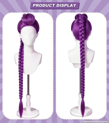 43.3 Inch Purple Braided Ponytail Wig for Adults, Anime Cosplay Extension | Long hot pink synthetic wig for adults, ideal for anime cosplay, Halloween, carnival, costume parties and dress-up - color: Deep Purple