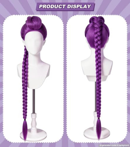 43.3 Inch Purple Braided Ponytail Wig for Adults, Anime Cosplay Extension | Long hot pink synthetic wig for adults, ideal for anime cosplay, Halloween, carnival, costume parties and dress-up - color: Deep Purple