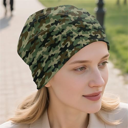 Art Owl Women's Slouchy Beanie Hat Cute Turban Hats Cancer Headwear Caps Baggy Skull Sleep Scarf - color: Camouflage Print